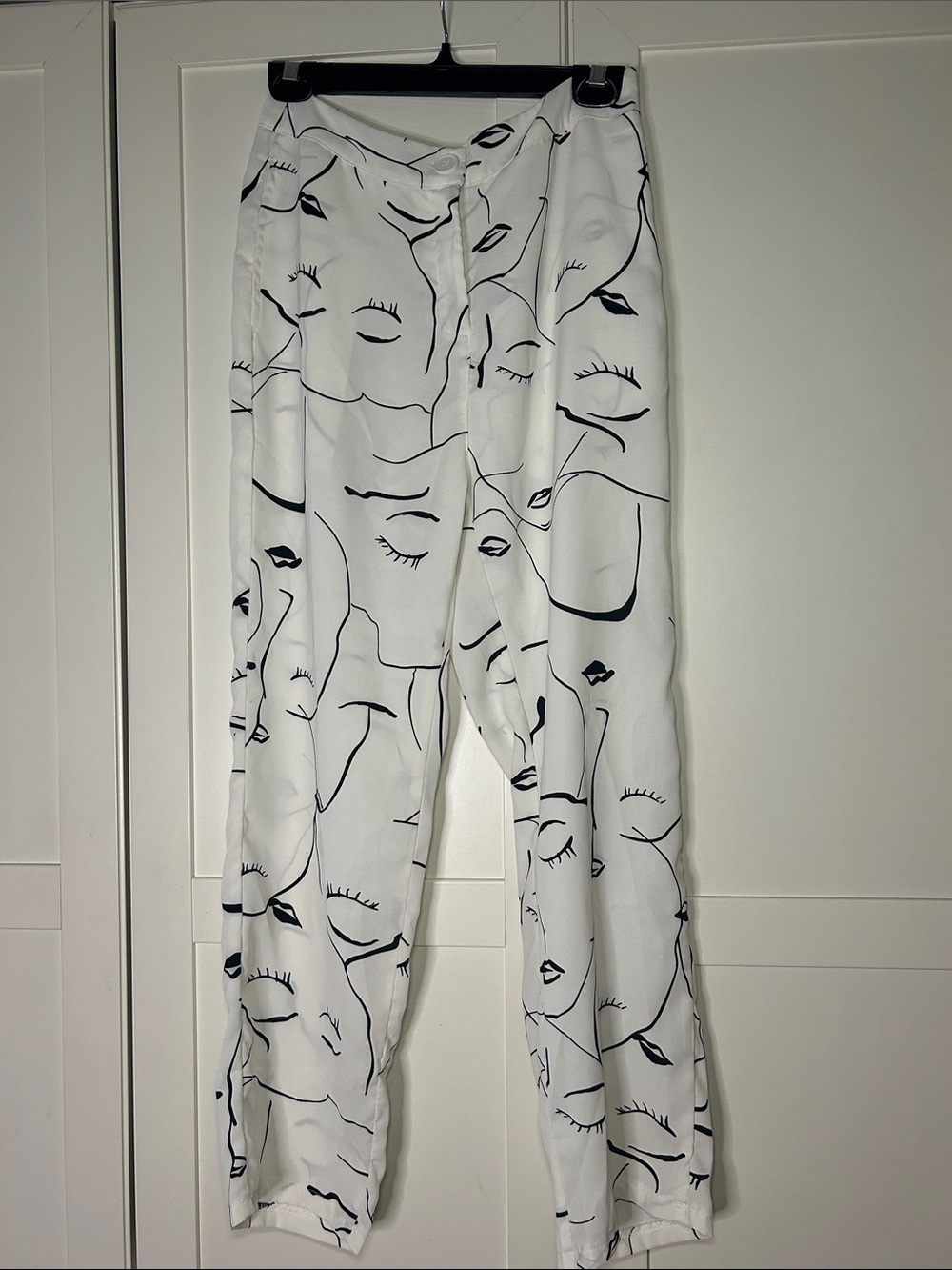 Princess Polly White Wide-Leg Pants with Abstract Face Print